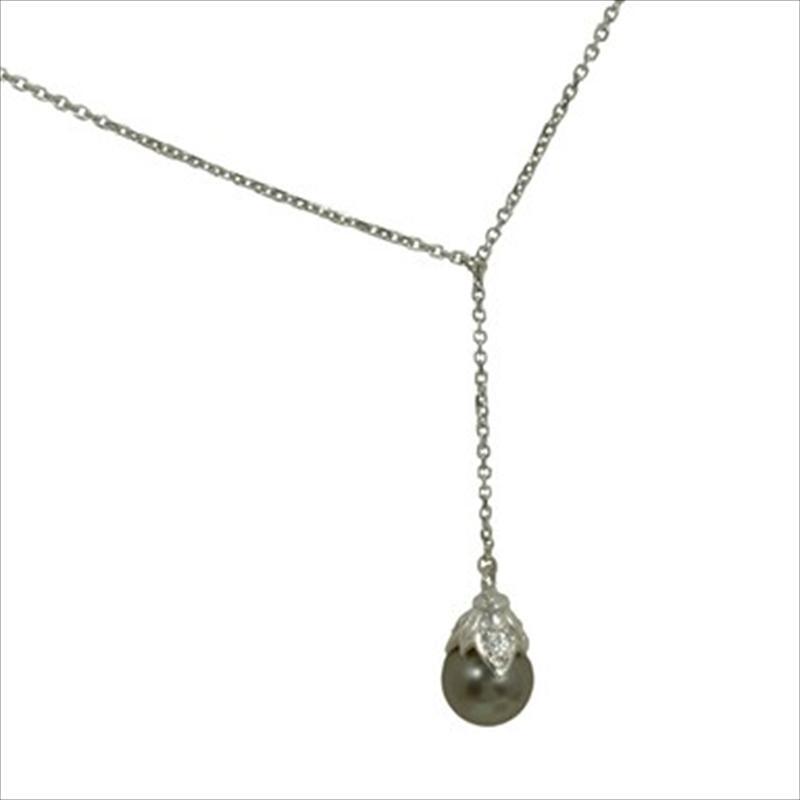 Forever Pearl Dangle Neckalce - (Black Pearl and Diamond) image