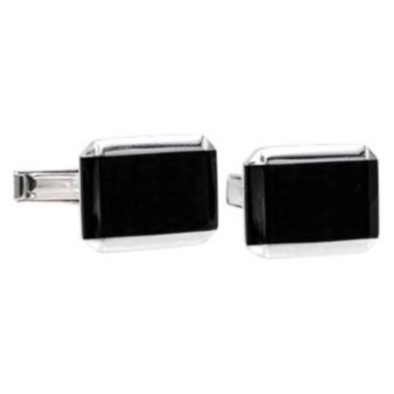Gents Sterling Silver Rectangular Onyx Style Cuff Links image