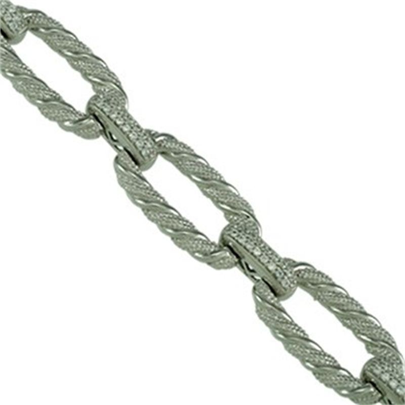 Pave Oval Link Bracelet (White Sterling Silver) image