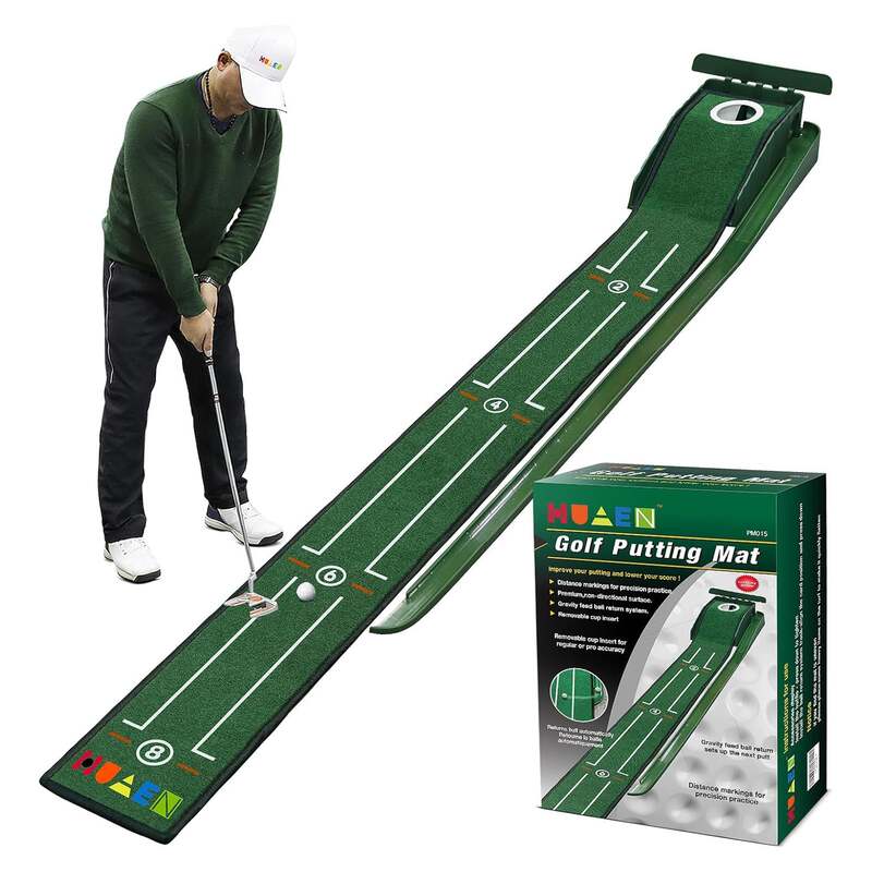Golf Putting Mat Putting Green Indoor & Outdoor with Ball Return and 1 Hole image