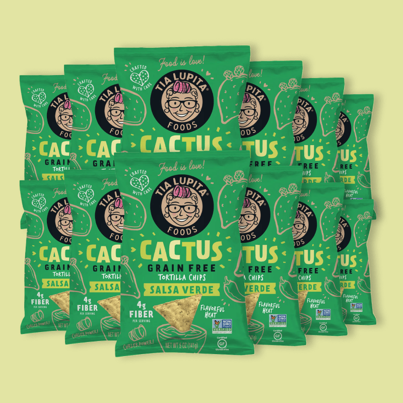 Salsa Verde Cactus Tortilla Chips 5 oz (Pack of 12) SnackMagic