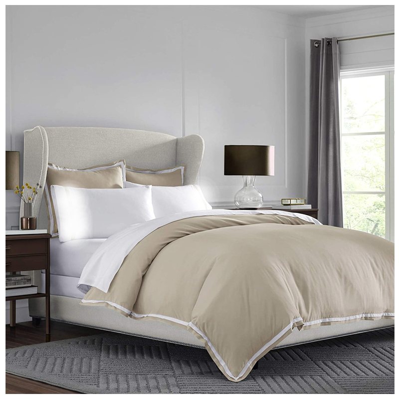 Ultra-Soft Microbrushed Full/Queen Duvet Cover Set - (Khaki and White) image