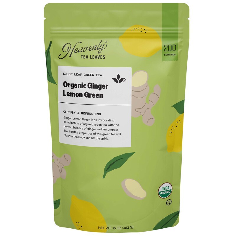 Organic Ginger Lemon Green, Bulk Loose Leaf Green Tea, 16 oz image