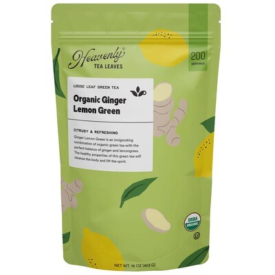Organic Ginger Lemon Green, Bulk Loose Leaf Green Tea, 16 oz