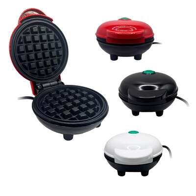 Compact 4-Inch Mini Waffle Maker – 350W Non-Stick Breakfast Maker Red