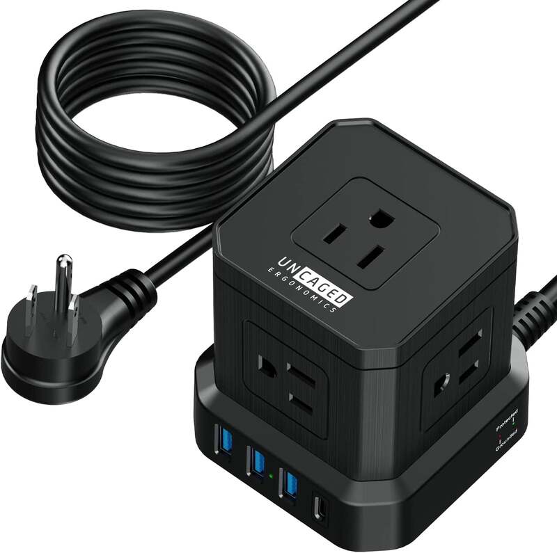 CUBE Surge Protected Power Strip with 3x USB and 1x USB-C - Black 10ft Cable image