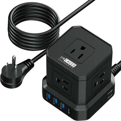 CUBE Surge Protected Power Strip with 3x USB and 1x USB-C - Black 10ft Cable image