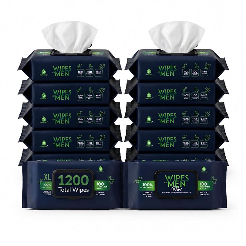 12 Pack of Flushable Man Wipes (1200 Mint Scented Wipes) image