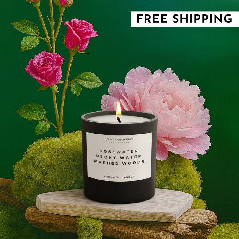 8oz Rosewater | Peony Water | Washed Woods Candle with Lid and Box (Inspired by Issey Miyake L'Eau d'Issey®) image