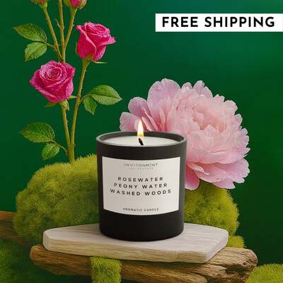 8oz Rosewater | Peony Water | Washed Woods Candle with Lid and Box (Inspired by Issey Miyake L'Eau d'Issey®)