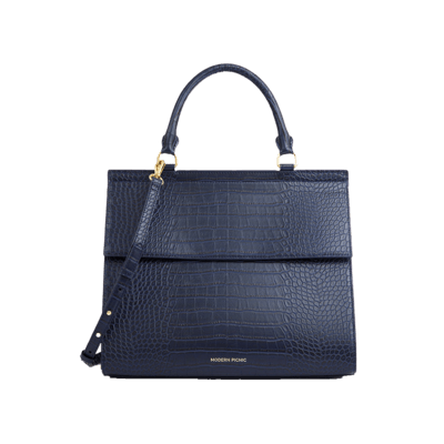 Navy Crocodile Large Luncher - Vegan Leather image