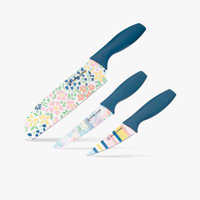 3-Piece Printed Kitchen Knife Set-Floral