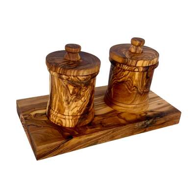 Olive Wood 2-Canister plus Base Set