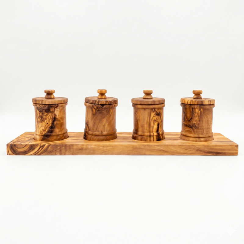 Olive Wood 4-Canister plus Base Set image
