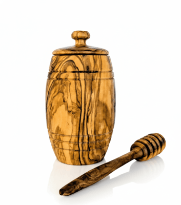 Mediterranean Olive Wood Honey Pot with Honey Dipper image