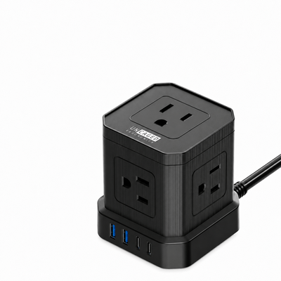 CUBE Surge Protected Power Strip with 3x USB and 1x USB-C - Black 10ft Cable image