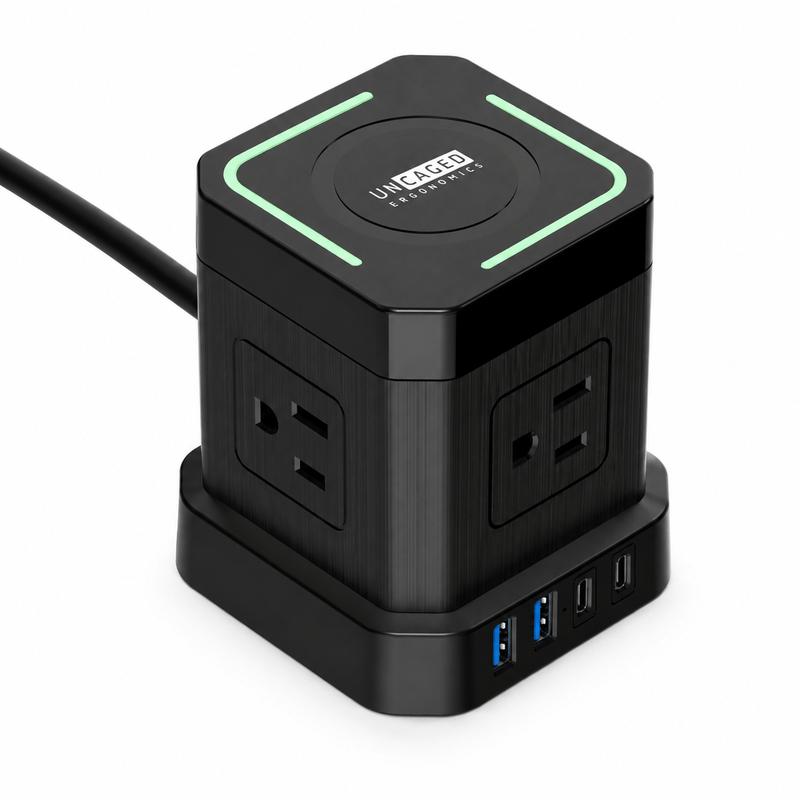 Cube Surge Protector Power Strip with USB Ports + Wireless Charging - Black (10ft cable) image