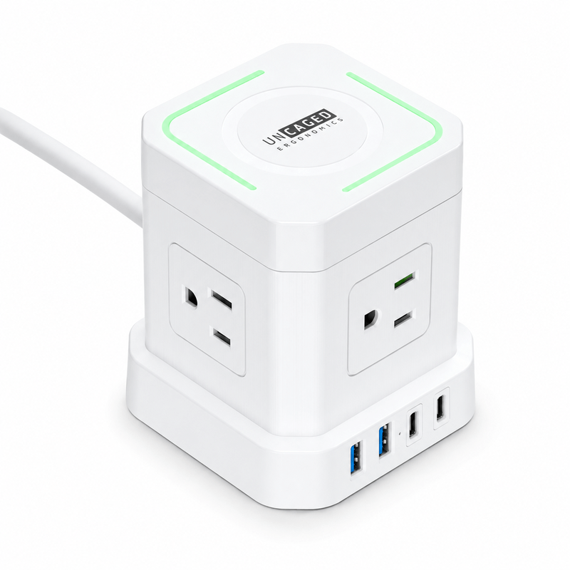 Cube Surge Protector Power Strip with USB Ports + Wireless Charging - White (10ft cable) image