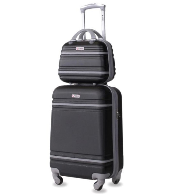 AMKA Varsity 2-piece Carry-On Cosmetic Luggage Set - Blk/Gry image