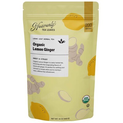 Organic Lemon Ginger, Bulk Loose Leaf Herbal Tisane, 16 oz