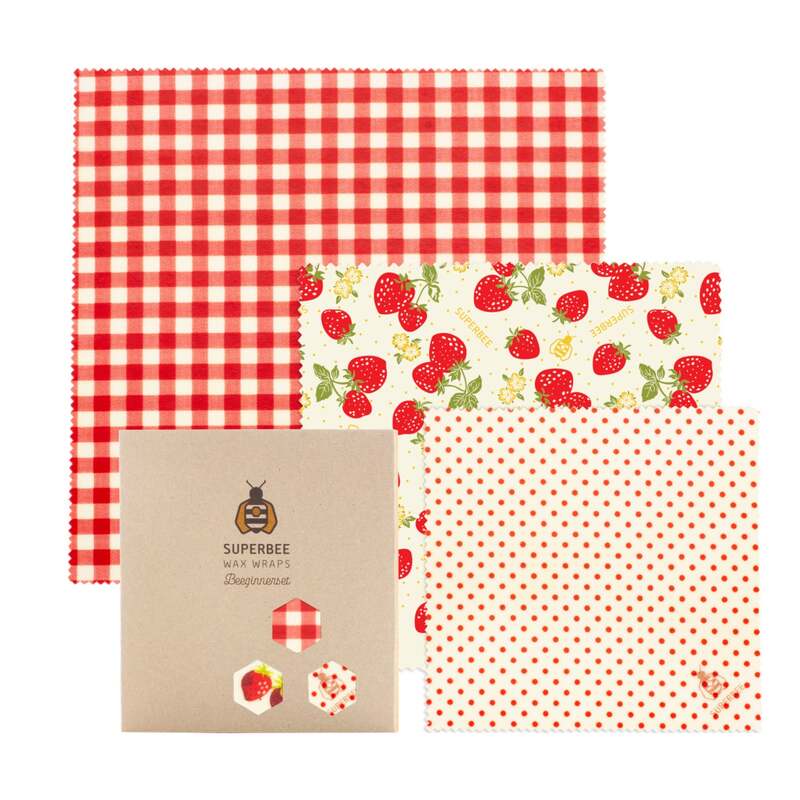 Beeswax Wraps “Beeginner” Set of 3 Sizes - Strawberry & Cream image