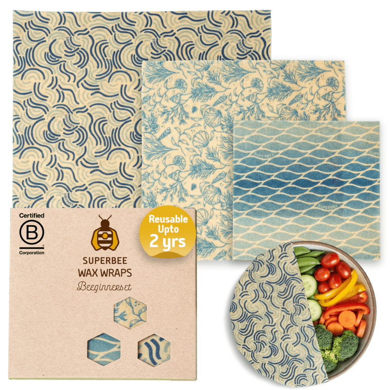 Beeswax Wraps “Beeginner” Set of 3 Sizes - Ocean Action image