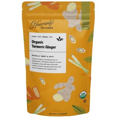 Organic Turmeric Ginger, Bulk Loose Leaf Herbal Tisane, 16 oz