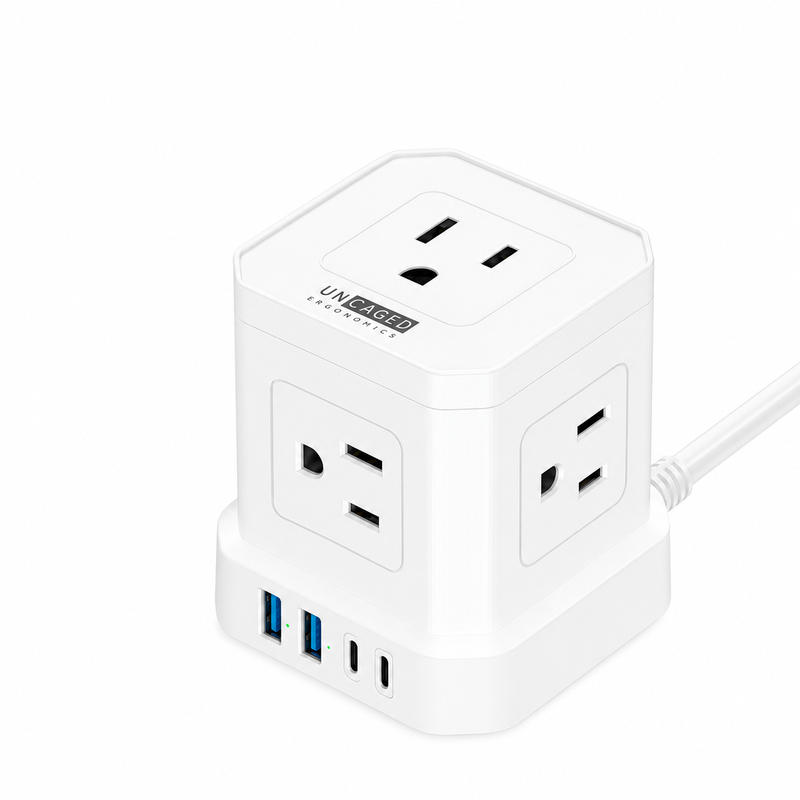 CUBE Surge Protected Power Strip with 3x USB and 1x USB-C - White 10ft Cable image